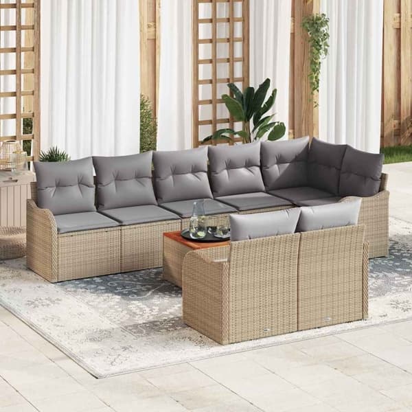 vidaXL Trädgårdsoffset 9 st Beige konstrotting Beige