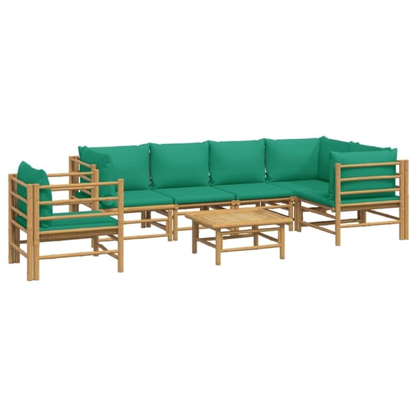 vidaXL Loungegrupp 7 delar gröna dynor bambu Brun