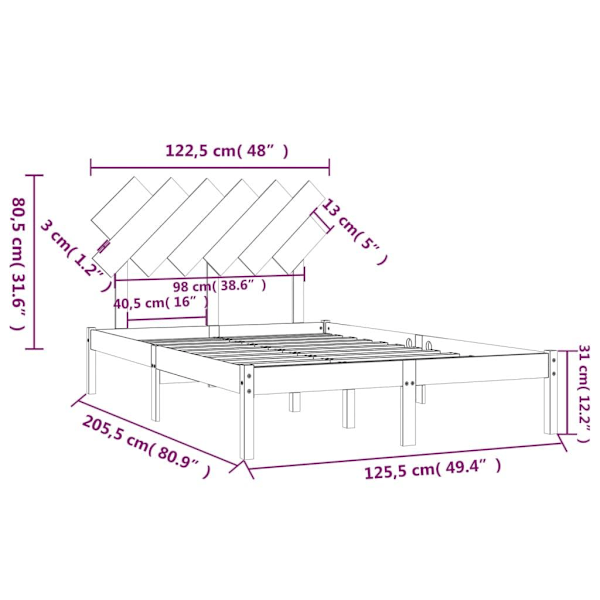vidaXL Sängram grå 120x200 cm massivt trä Grå