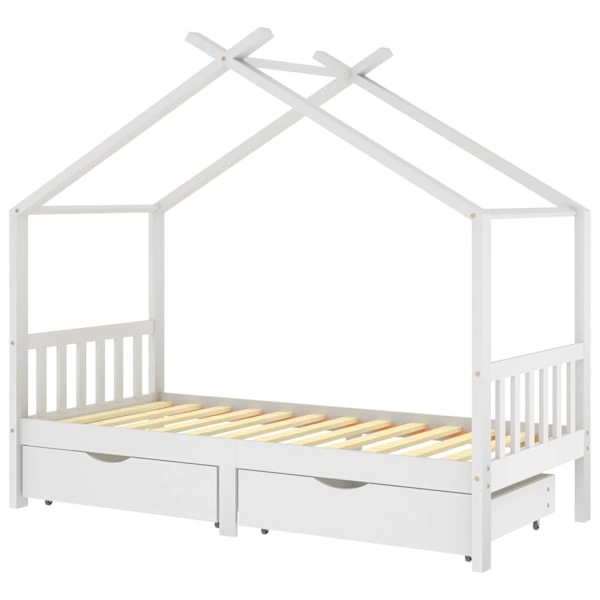 vidaXL Sängram med lådor vit massiv furu 90x200 cm Vit