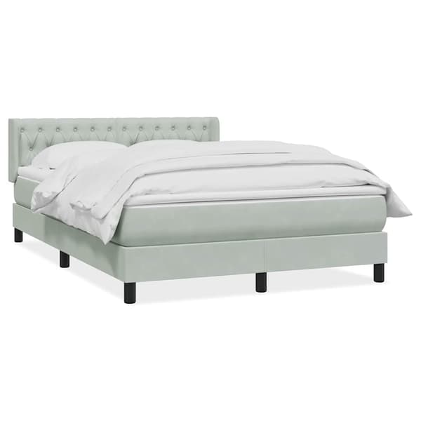 vidaXL Ramsäng med madrass ljusgrå 160x210 cm sammet Grå