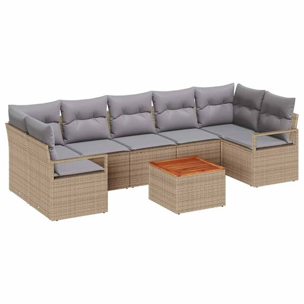 vidaXL Trädgårdsoffset 8 st Beige konstrotting Beige