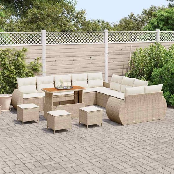 vidaXL Trädgårdsoffset 14 pcs Beige konstrotting Beige