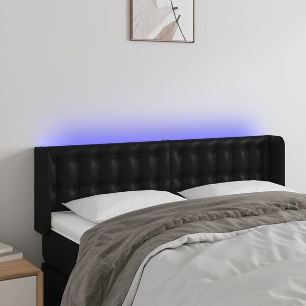 vidaXL Sänggavel LED svart 147x16x78/88 cm konstläder Svart
