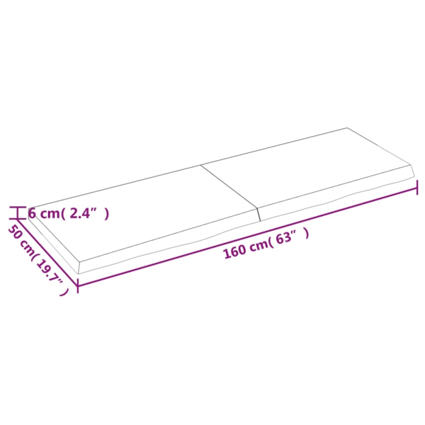 vidaXL Bänkskiva badrum ljusbrun 160x50x(2-6) cm behandlat massivt trä Brun