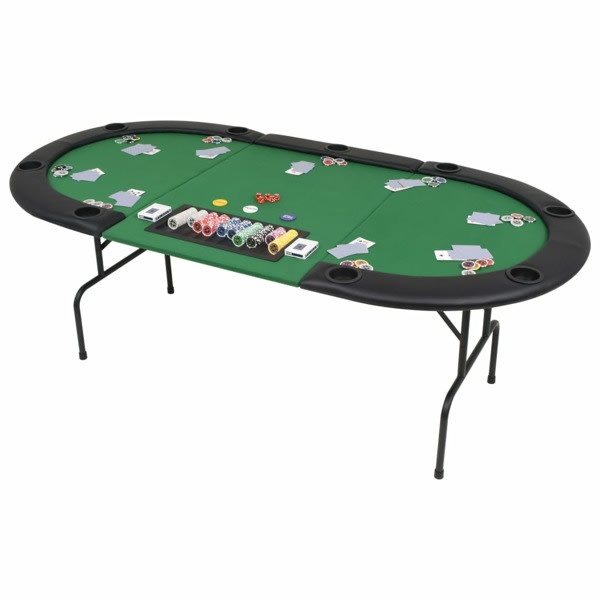 vidaXL Hopfällbart pokerbord 9 spelare ovalt 3-sidigt grönt Grön