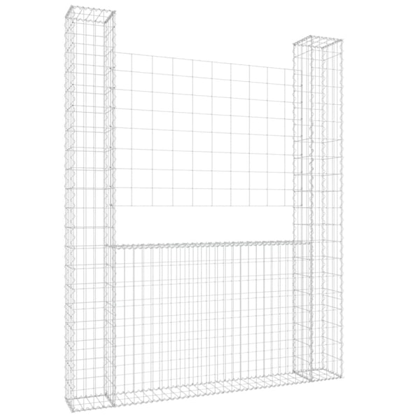 vidaXL U-formad Gabionkorg med 2 stolpar järn 140x20x200 cm Silver