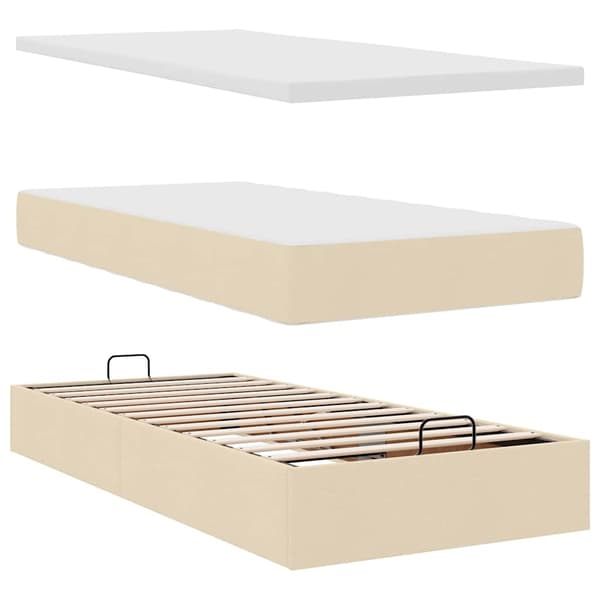 vidaXL Ottoman sängram med madrass gräddvit 80x200 cm tyg Kräm