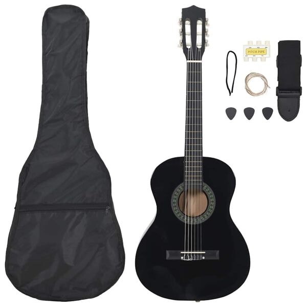 vidaXL Gitarr för nybörjare 8 delar klassisk svart 3/4 36" Svart