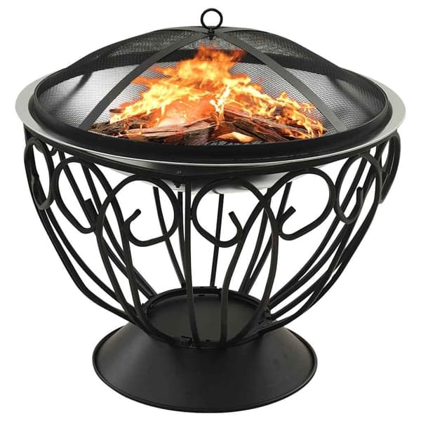 vidaXL 2-i-1 Eldstad grill och eldgaffel 59x59x60 cm rostfritt stål Silver
