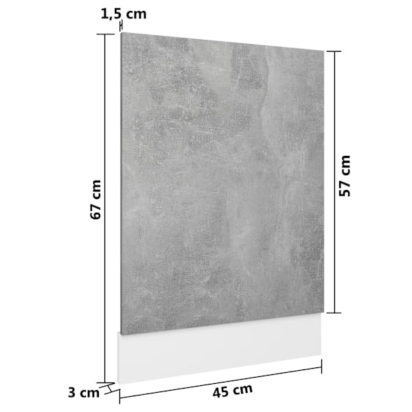 vidaXL Front för diskmaskin betonggrå 45x3x67 cm konstruerat trä grå
