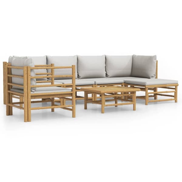 vidaXL Loungegrupp 7 delar ljusgråa dynor bambu Brun