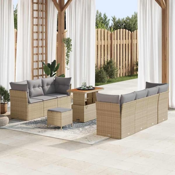 vidaXL Trädgårdsoffset 10 st Beige konstrotting Beige