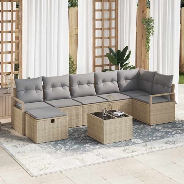 vidaXL Soffset 8 st Beige och Ljusgrå konstrotting Beige