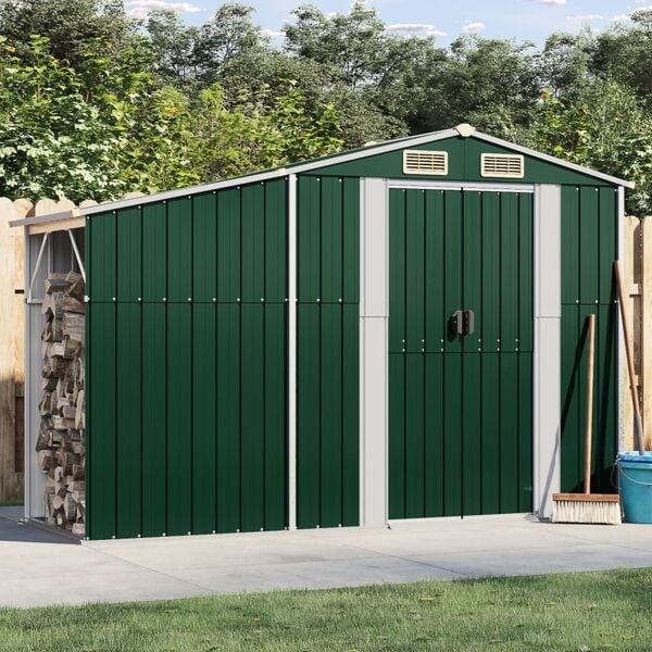 vidaXL Trädgårdsskjul 277x93x179 cm grön galvaniserat stål Grön