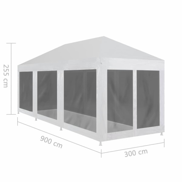 vidaXL Partytält med 8 sidoväggar i nät 9x3 m Vit