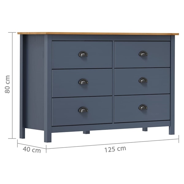vidaXL Skänk Hill grå 125x40x80 cm massiv furu grå