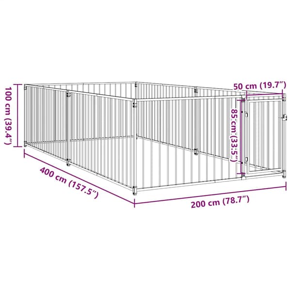vidaXL Hundgård för utomhusbruk 200x400x100 cm Silver