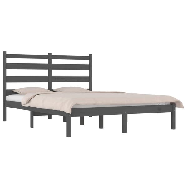 vidaXL Sängram vit massiv furu 135x190 cm Grå