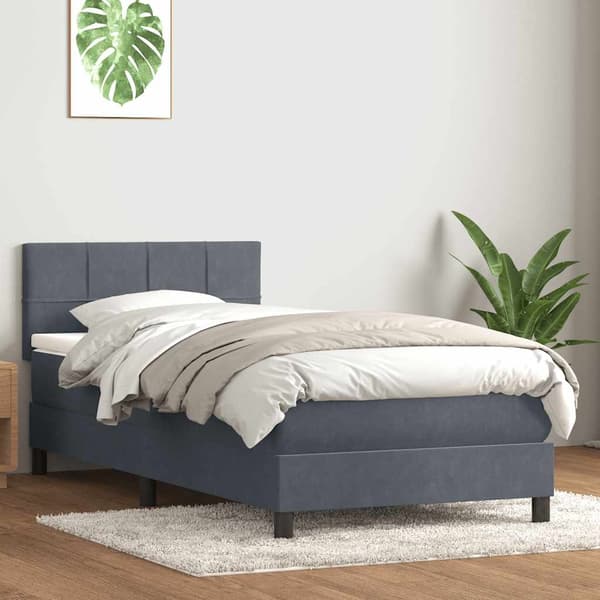 vidaXL Ramsäng med madrass mörkgrå 80x220 cm sammet Grå
