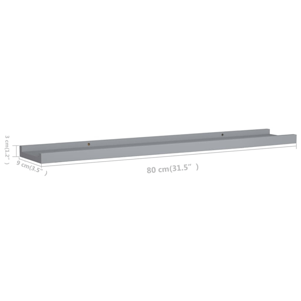 vidaXL Tavellist 2 st grå 80x9x3 cm MDF grå