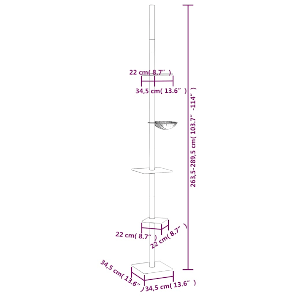 vidaXL Golv-till-tak klösträd mörkgrå 263,5-289,5 cm Grå