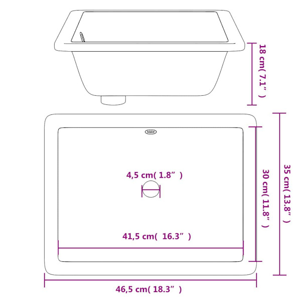 vidaXL Handfat vit 46,5x35x18 cm rektangulär keramik Vit