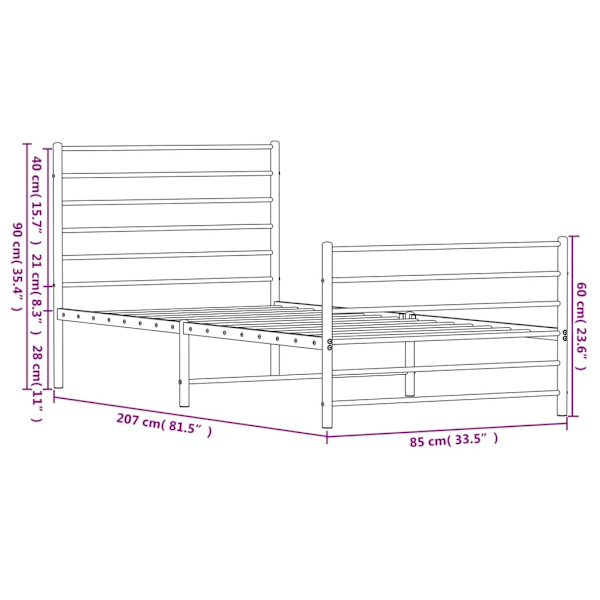 vidaXL Sängram med huvudgavel och fotgavel vit metall 80x200 cm Vit