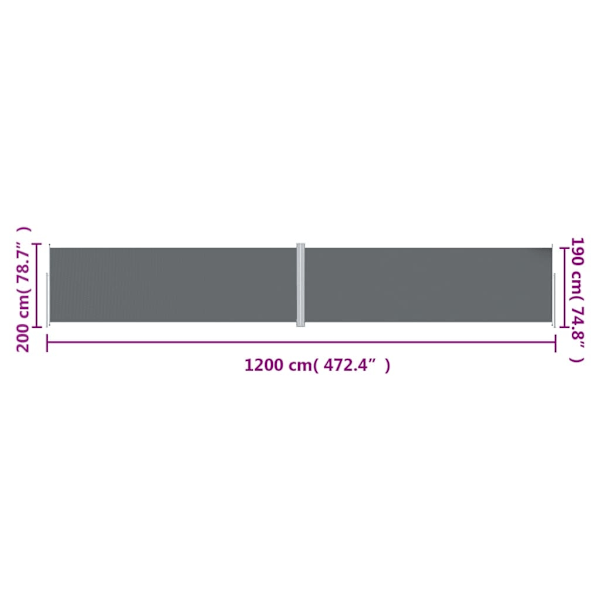 vidaXL Infällbar sidomarkis antracit 200x1200 cm Antracit