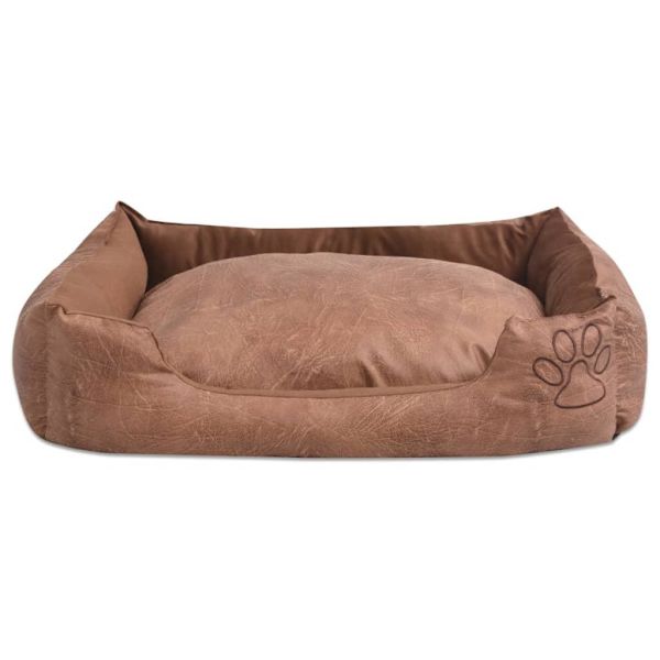 vidaXL Hundbädd med kudde PU konstläder storlek M beige Beige