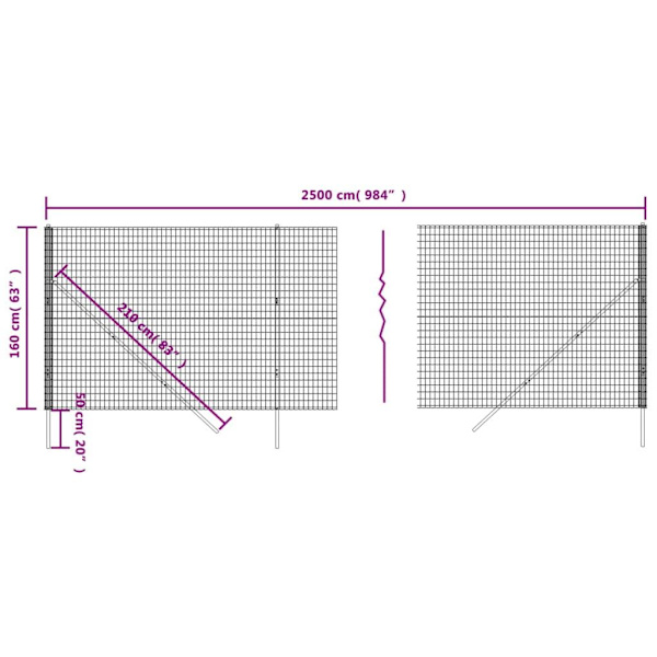 vidaXL Stängsel antracit 1,6x25 m galvaniserat stål Antracit
