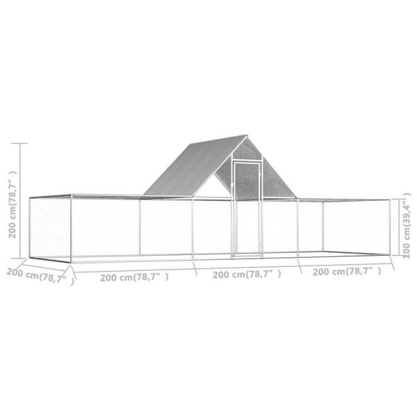 vidaXL Hönsbur 6x2x2 m galvaniserat stål Silver