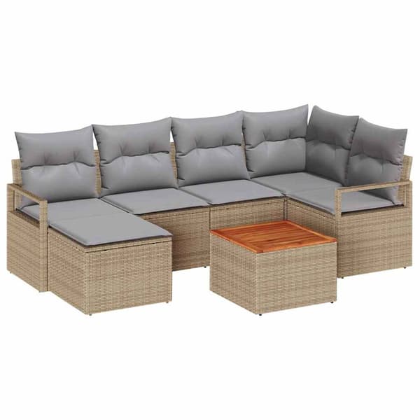 vidaXL Trädgårdsoffset 7 st Beige konstrotting Beige