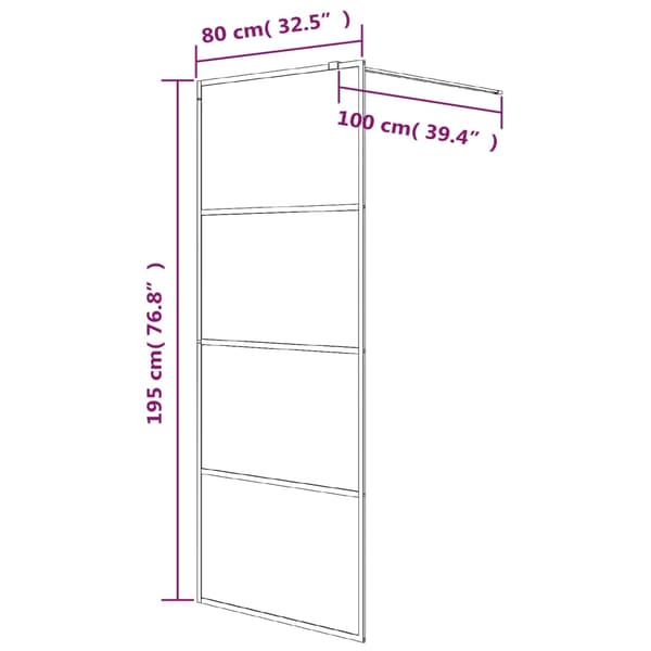 vidaXL Duschvägg svart 80x195 cm halvfrostat ESG-glas art