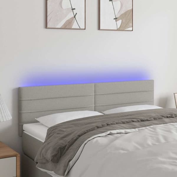 vidaXL Sänggavel LED ljusgrå 144x5x78/88 cm tyg Grå