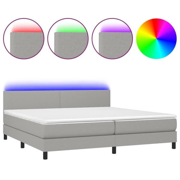 vidaXL Ramsäng med madrass & LED ljusgrå 200x200 cm tyg Grå