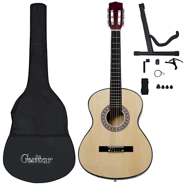 vidaXL Klassiskt gitarrset 12 delar klassisk 4/4 39" Brun
