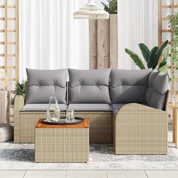 vidaXL Trädgårdsoffset 5 st Beige konstrotting Beige