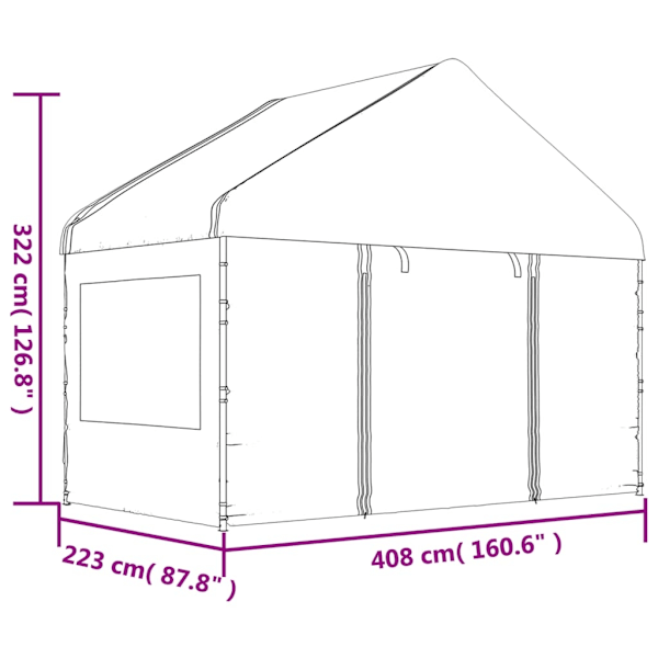 vidaXL Paviljong med tak vit 4,08x2,23x3,22 m polyeten Vit