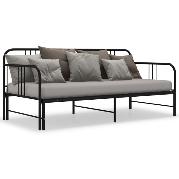 vidaXL Utdragbar sängram bäddsoffa svart metall 90x200 cm Svart