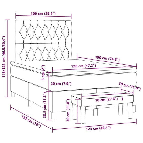 vidaXL Ramsäng med madrass ljusgrå 120x190 cm sammet Grå
