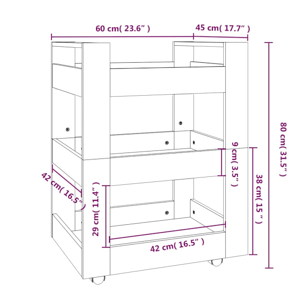 vidaXL Köksvagn betonggrå 60x45x80 cm konstruerat trä Grå