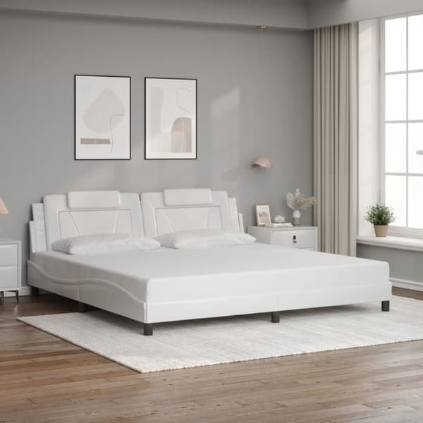 vidaXL Sängram med LED-belysning vit 200x200 cm konstläder Vit