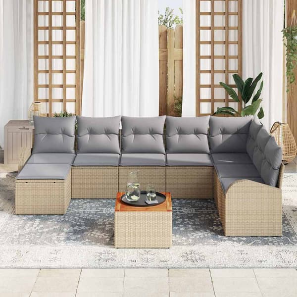 vidaXL Trädgårdsoffset 9 st Beige konstrotting Beige