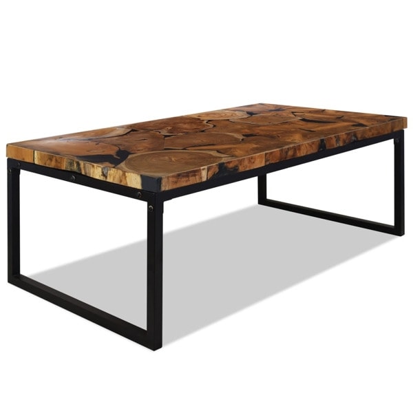 vidaXL Soffbord teakträ och harts 110x60x40 cm Svart