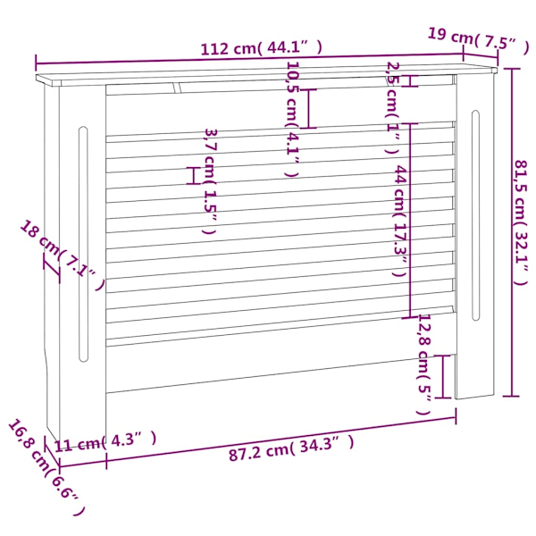 vidaXL Elementskydd vit 112x19x81,5 cm MDF Vit