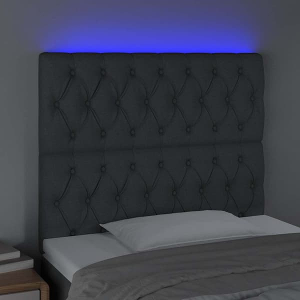 vidaXL Sänggavel LED mörkgrå 90x7x118/128 cm tyg Grå