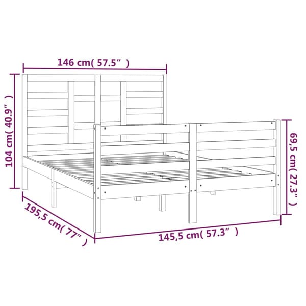 vidaXL Sängram vit massivt trä 140x190 cm Vit