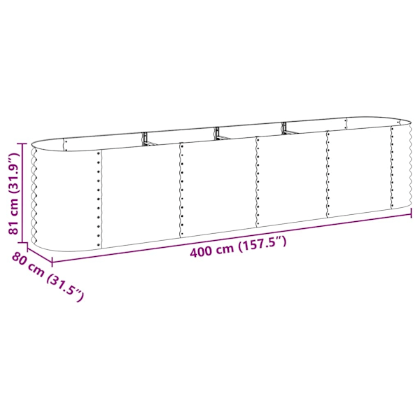 vidaXL Odlingslåda upphöjd galvaniserat stål 400x80x81 cm grå grå