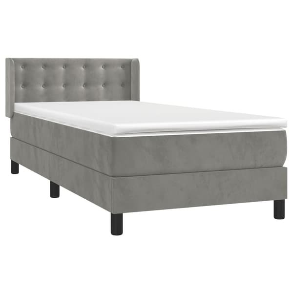 vidaXL Ramsäng med madrass ljusgrå 90x190 cm sammet Grå